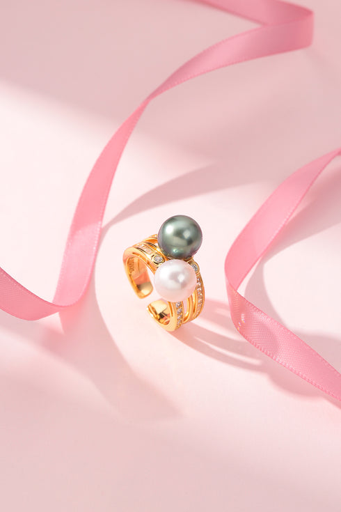 9-10mm Tahitian Black Pearl & Freshwater Pearl Ring - House Of Pearls